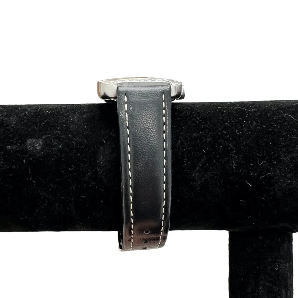 GUESS BLACK TANK WATCH w RECTANGLE FACE & PAVE CRYSTAL BEZEL & LEATHER STRAP